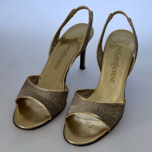 Yves Saint Laurent Gold Slingback Heel Sandals Italy Size 6.5 M